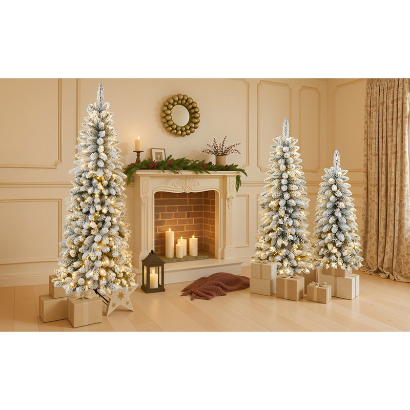 Arbres à neige artificiels en flocons de 4 pi, 5 pi et 6 pi avec lumières à DEL écoénergétiques 70/100/250, apparence personnalisable 3 pièces pré-installées à l'intérieur jaune chaud seulement