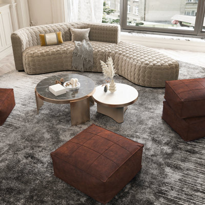 Daneey 22'' Square Faux Leather Ottoman Pouf, Vintage Brown Accent Footstool for Living Room, Bedroom and Apartment