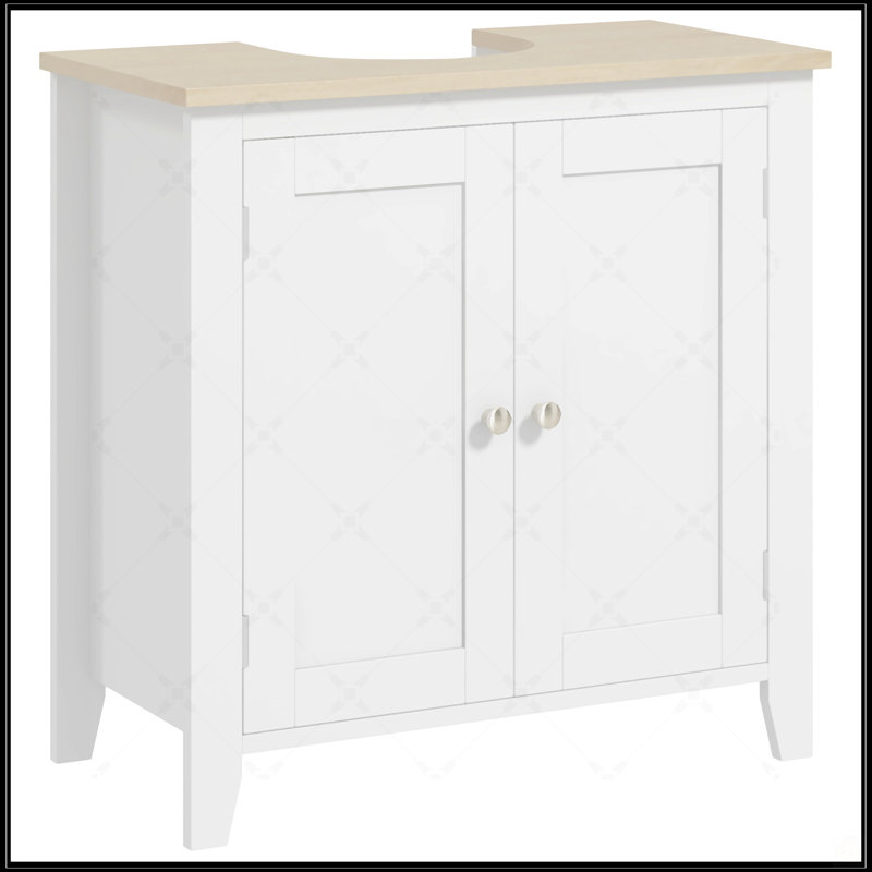 Meuble-lavabo Kleankin avec rangement en U et tablette réglable pour rangement sous l'évier, blanc, Blanc/naturel