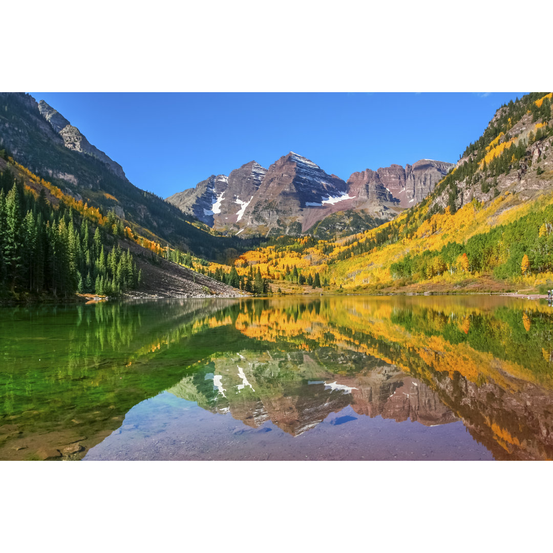 Herbstfarben bei Maroon Bells und See - Druck