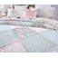 Ensemble de couvre-lit / campagnard réversible patchwork bleu menthe / vert / rose-30310855