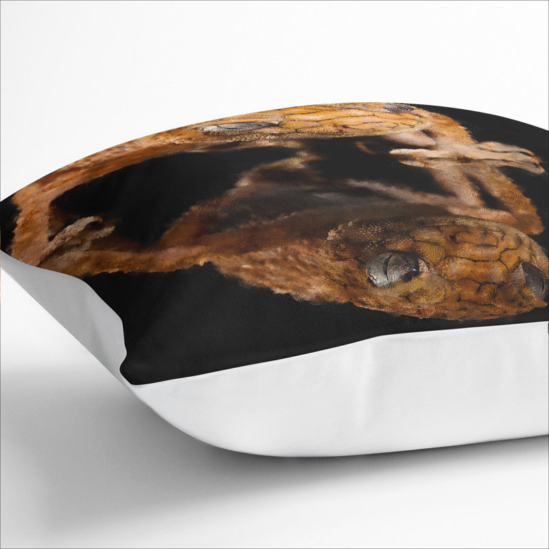 Rough Knob Gecko Lizard Painting Scatter Cushion, 40cm H x 40cm W x 15cm D, White