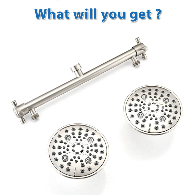 Dual Shower Head With Built-In Valves – High Pressure 6-Setting Shower For Walk-In & Bathtub Use, Brushed Nickel
