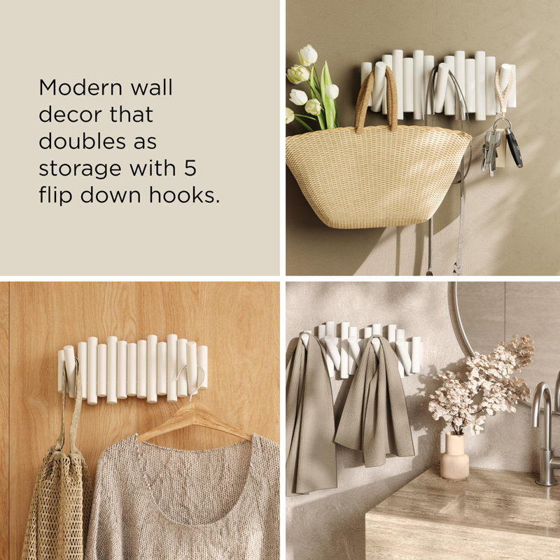 Picket Rail Hook Coat Rack, White