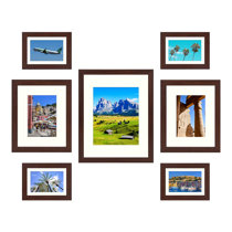 DesignOvation Gallery Wood Photo Frame Set for Customizable Wall or Desktop  Display, Rustic Brown 5x7 matted to 3.5x5, Pack of 4 