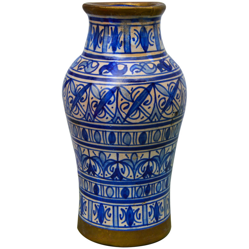 Vase de table intérieur / extérieur bleu / laiton 9,5 po