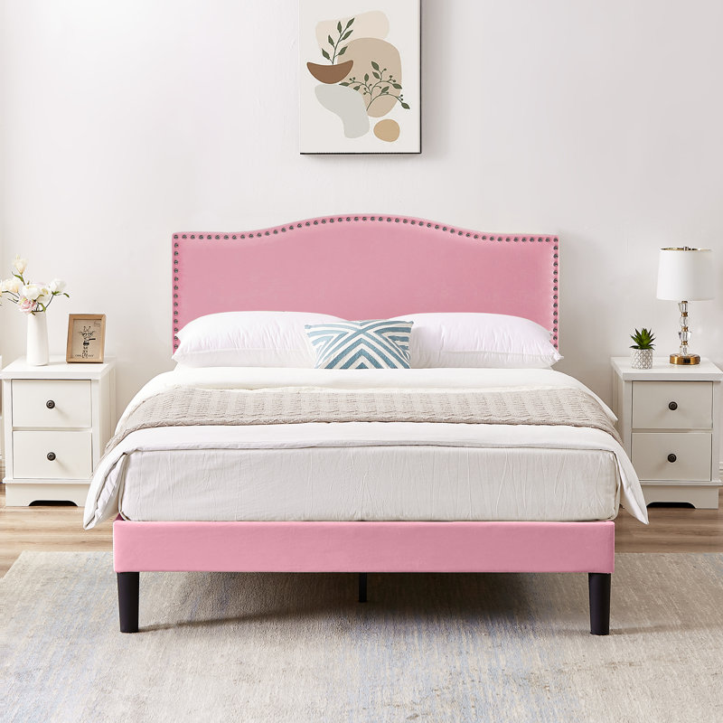 Structure de lit tapissier Auxter, Double, Rose