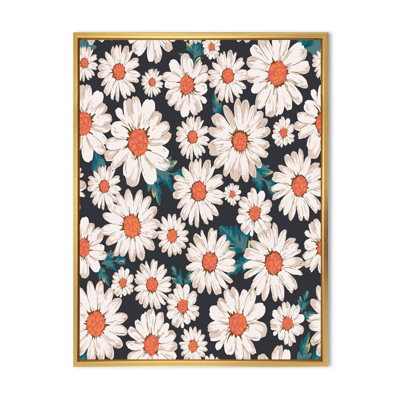 Abondance de marguerites blanches - Impression sur toile, H 40 po x l 30 po x P 1 po, Toile encadrée d'or