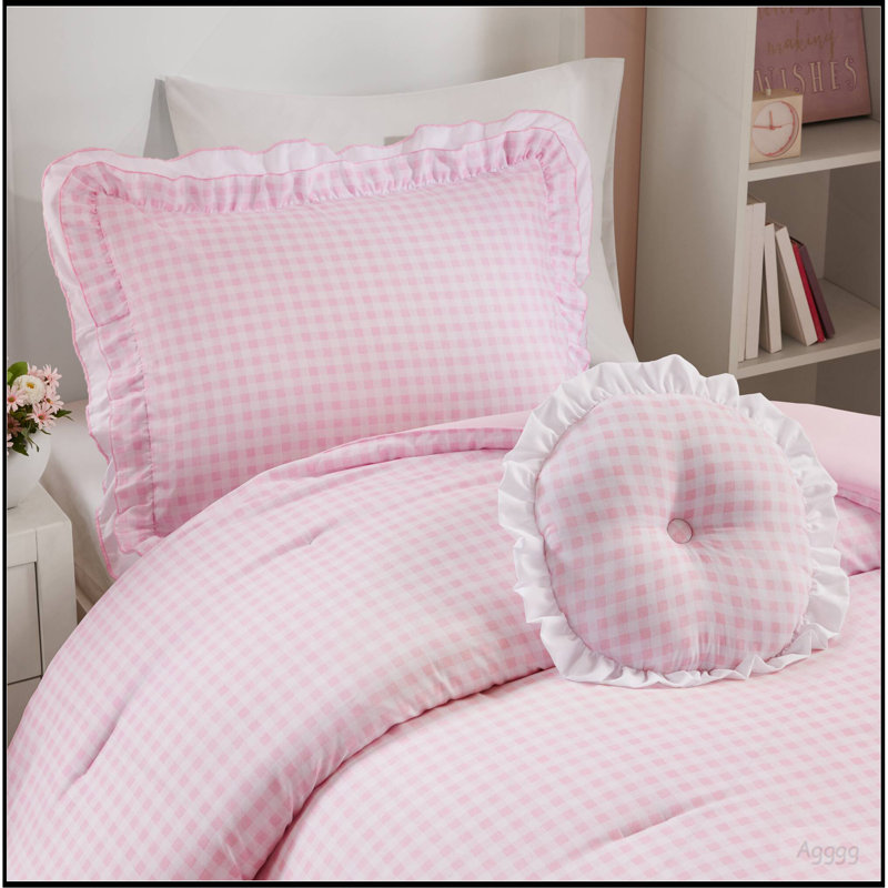3-Piece Twin/Twin XL Comforter Set, Pink Gingham