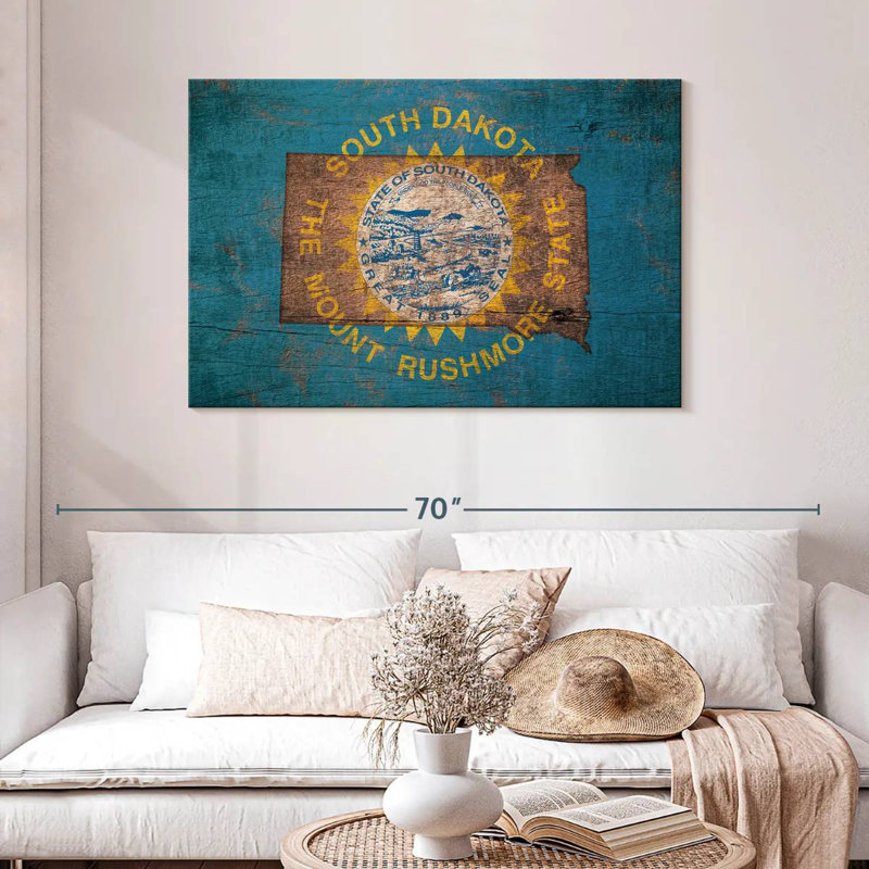 Borges State Map Over South Dakota Flag, 30" H x 45" W