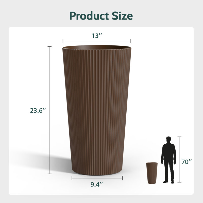 2 Pcs 23.6 Inch Tall Decorative Planter Pots For Outdoor Indoor Garden Patio Front Porch, Brown