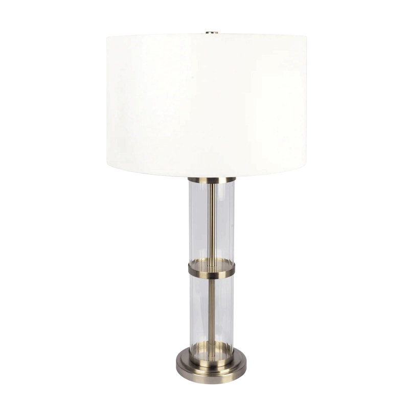 Lampe de table en nickel brossé avec interrupteur marche / arrêt et base en verre transparent