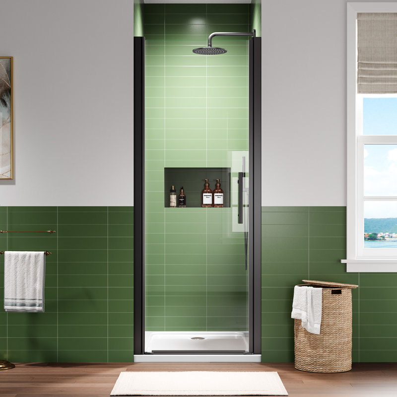 Petite porte de douche pivotante l 30 po x H 75 po avec demi-cadre en verre trempé de 6 mm et conception sans rail supérieur