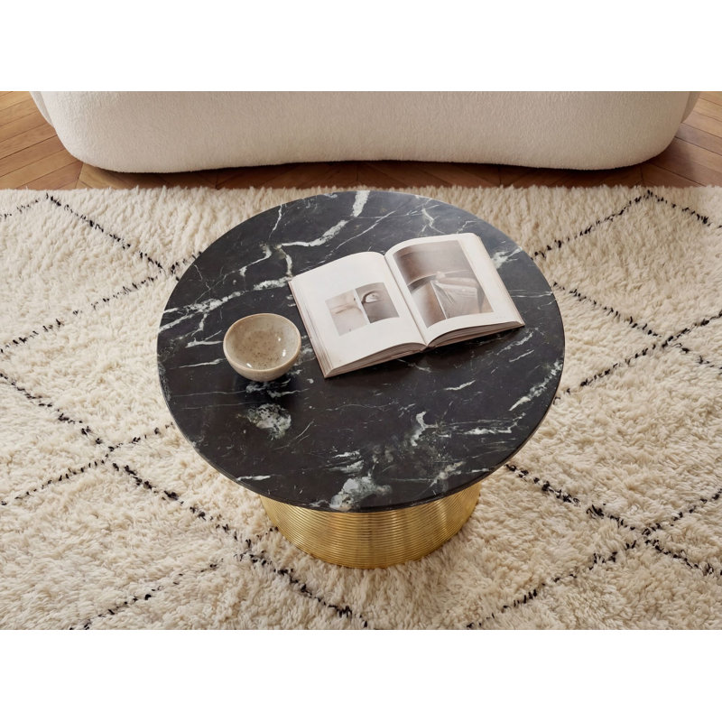 Round White Marble Coffee Table with Gold Aluminium Base, Black, Black / Gold