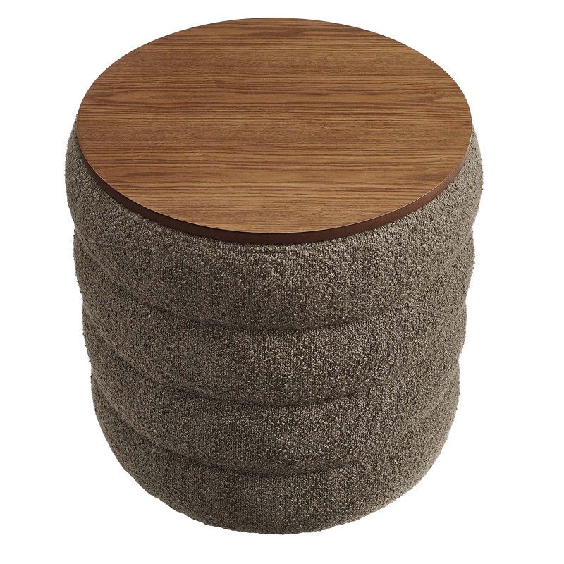 Modway Mezzo 17.3" Wide Round Storage Ottoman, Pebble Boucle Fabric