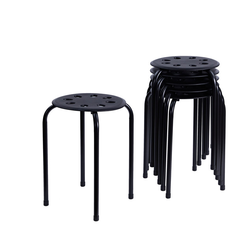 Ensemble de 6 tabourets d'appoint empilables en métal noir - Robustes tabourets ronds en acier pour la cuisine, le dortoir, la salle de classe, les réceptions et les événements