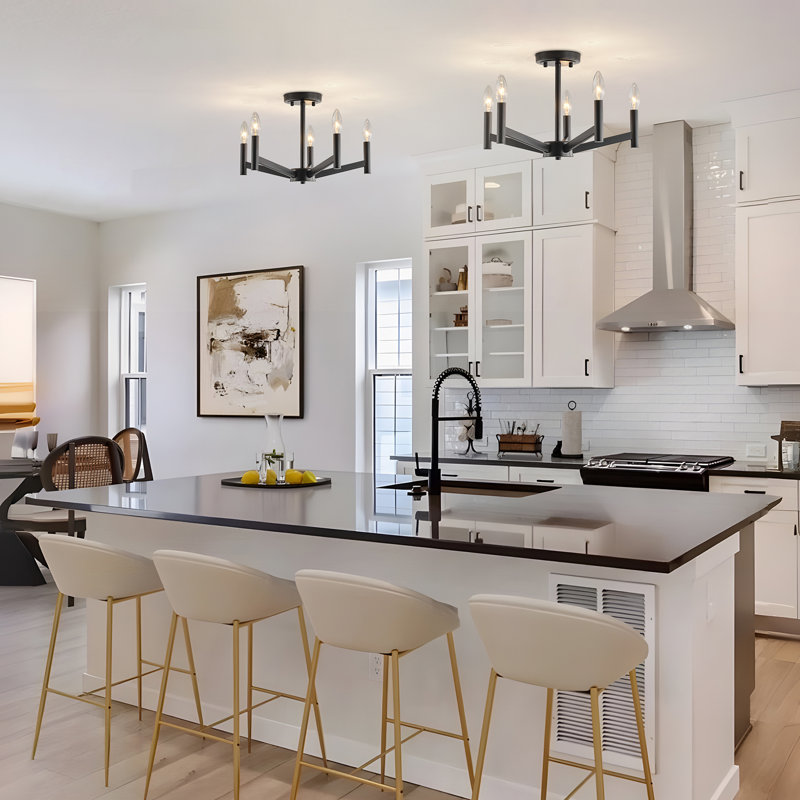 5-light Candle-style Semi Flush Mount Ceiling Light, Matte Black
