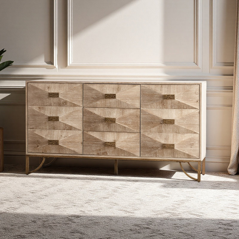 Commode 9 tiroirs, commodes et commodes modernes, meuble télé, commode en bois clair pour chambre à coucher, salon, couloir