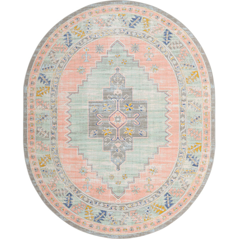 Tapis traditionnel Matthei couleur pêche, Oval 8 pi x 10 pi