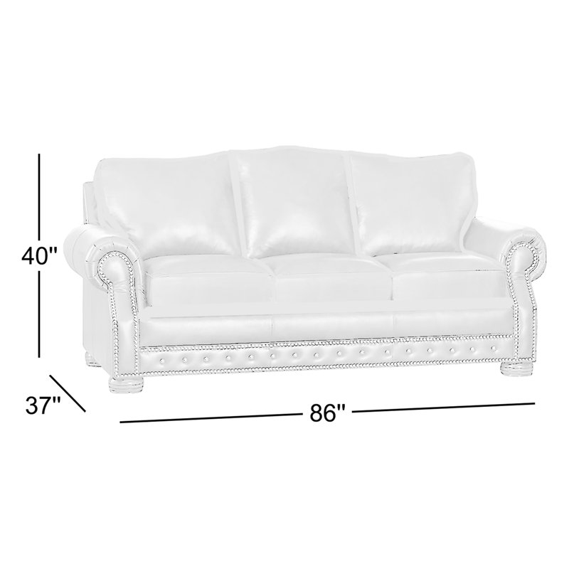 Canapé-lit à accoudoirs roulés en cuir véritable 86 po Abilio, Cuir véritable gris