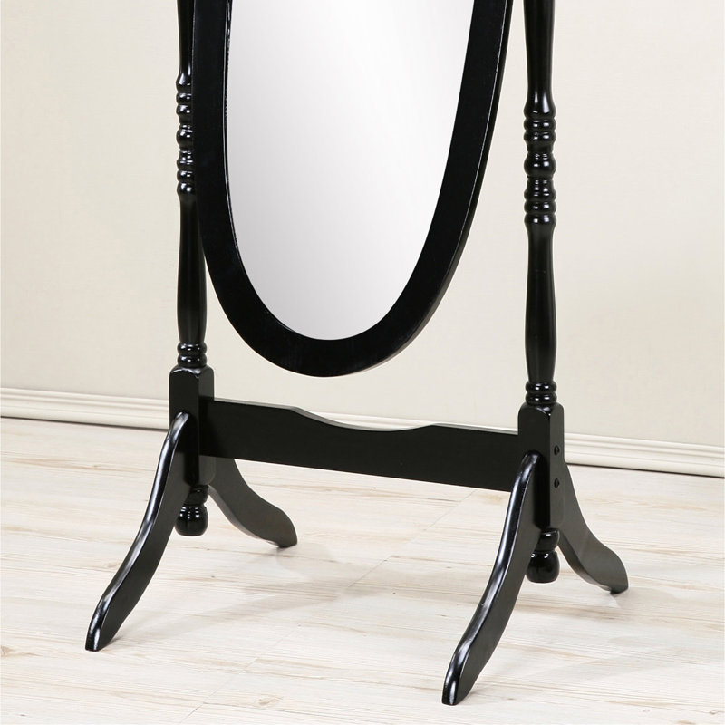 Finition miroir de plancher de bois traditionnel de style reine Anna, H 59 po x l 23 po x P 16 po, Noir