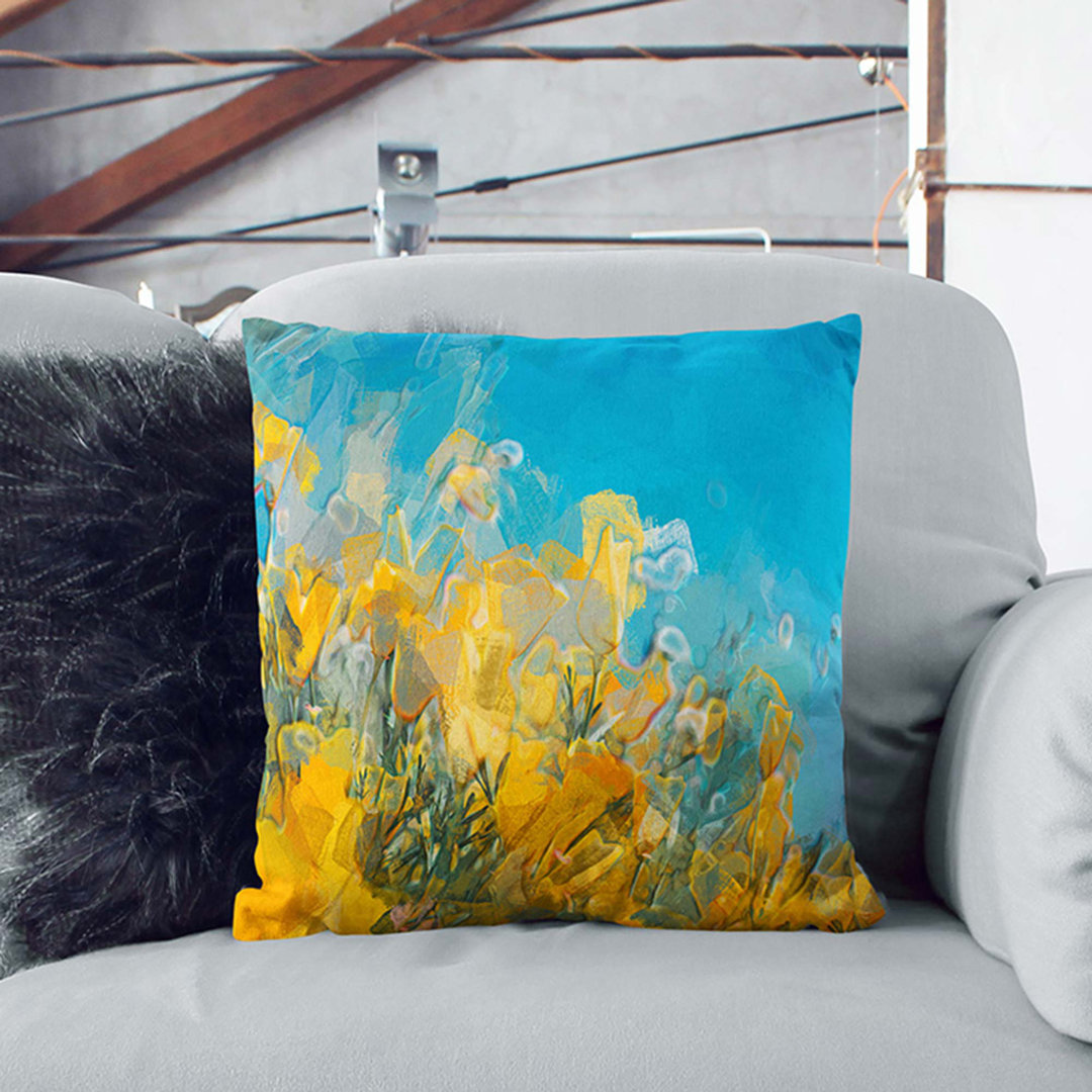Blooming Flowers in Abstract Cushion with Filling
