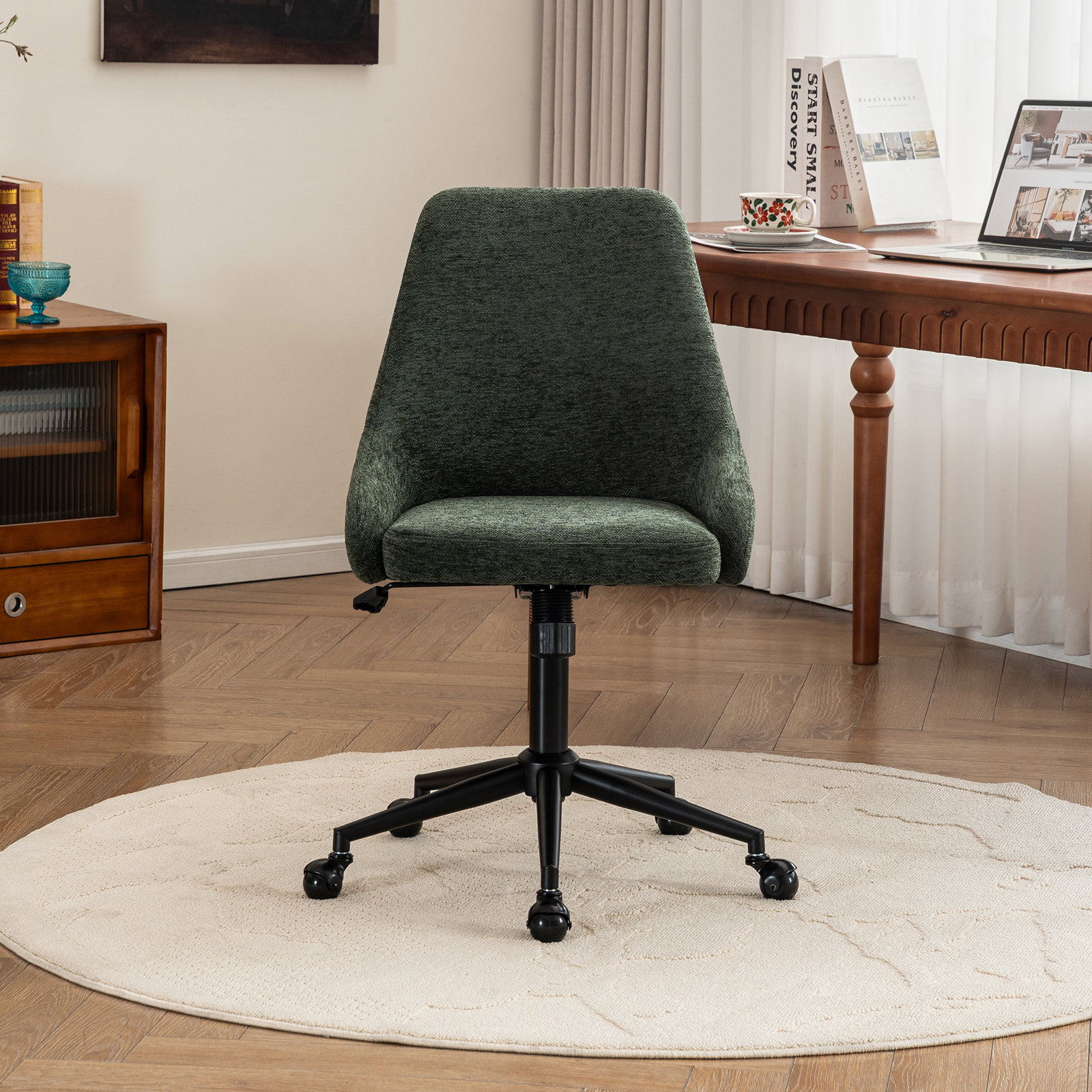 Vanora Swivel Office Chair, Green Chenille