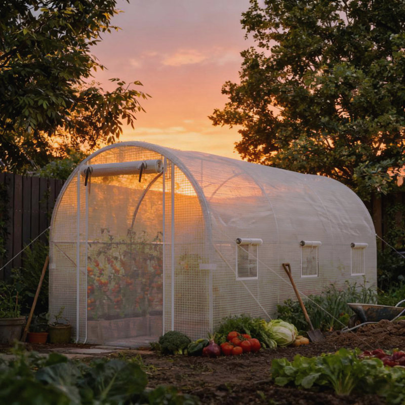 Walk-in Tunnel Greenhouse,Hoop House Greenhouse, Silver/White