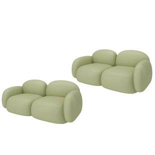 Ensemble de 2 bancs rembourrés en similicuir vert clair