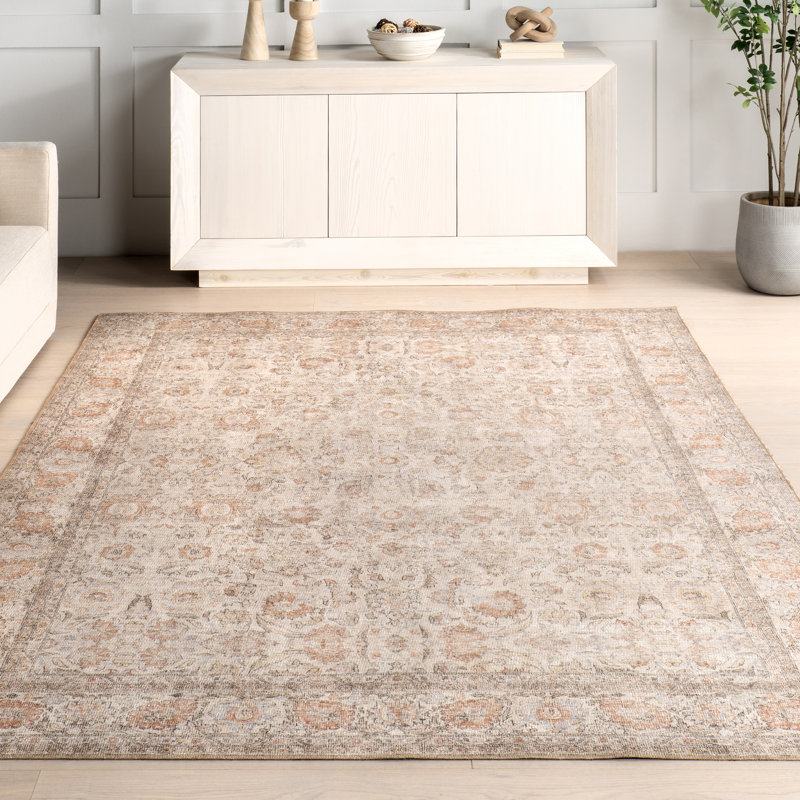 Jeccica Distressed Vintage Medallion Jute Blend Polyester Area Rug, Rectangle 5' x 8'