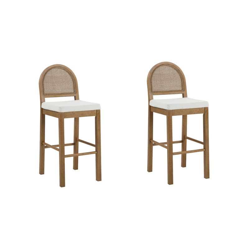 Bailey Light Brown Wood and Rattan Bar Stools, Set of 2