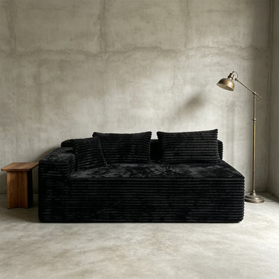 Canapé de 66 po à 2 places en velours côtelé noir profond, canapé-lit à profil bas avec coussins, canapé-lit modulaire sans assemblage pour salon, appartement