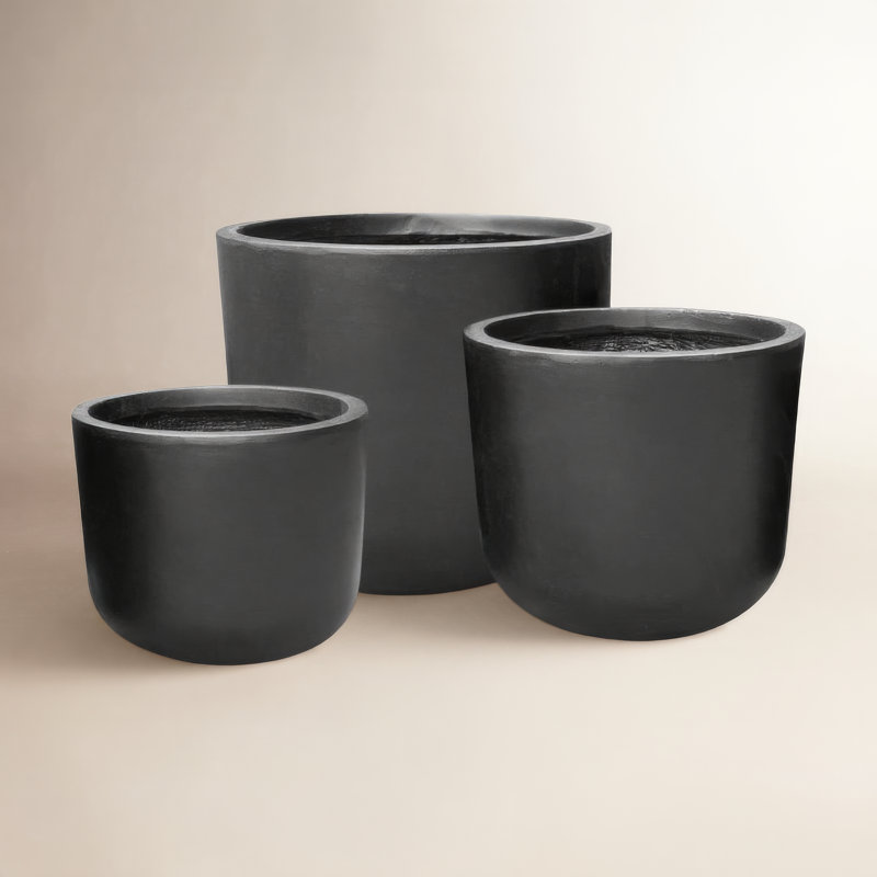 Tali Concrete/Fiberglass Round Planter, Charcoal