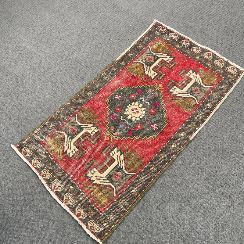 20.9x38.2 Inch Vintage Patchwork Rug, Small Red Rug