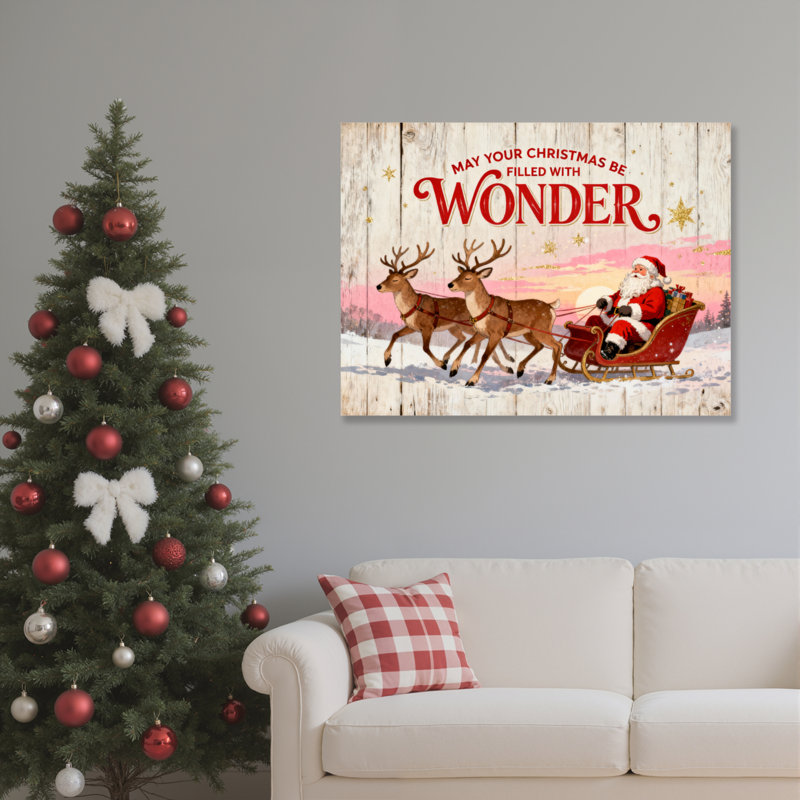 Art mural en toile Père Noël renne, H 12 po x l 18 po