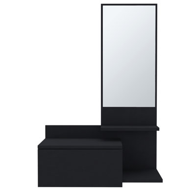 Console moderne avec 3 tablettes et miroir - Tiroir pleine extension de style contemporain noir