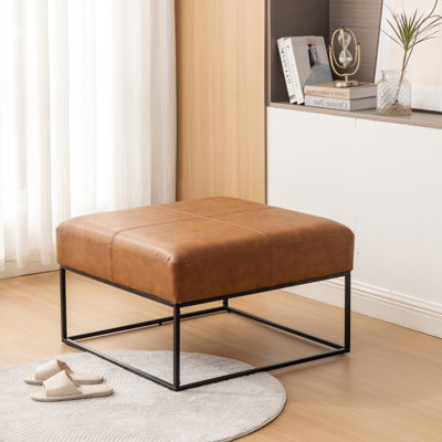 Cattibrie Leather Upholstered Square Ottoman