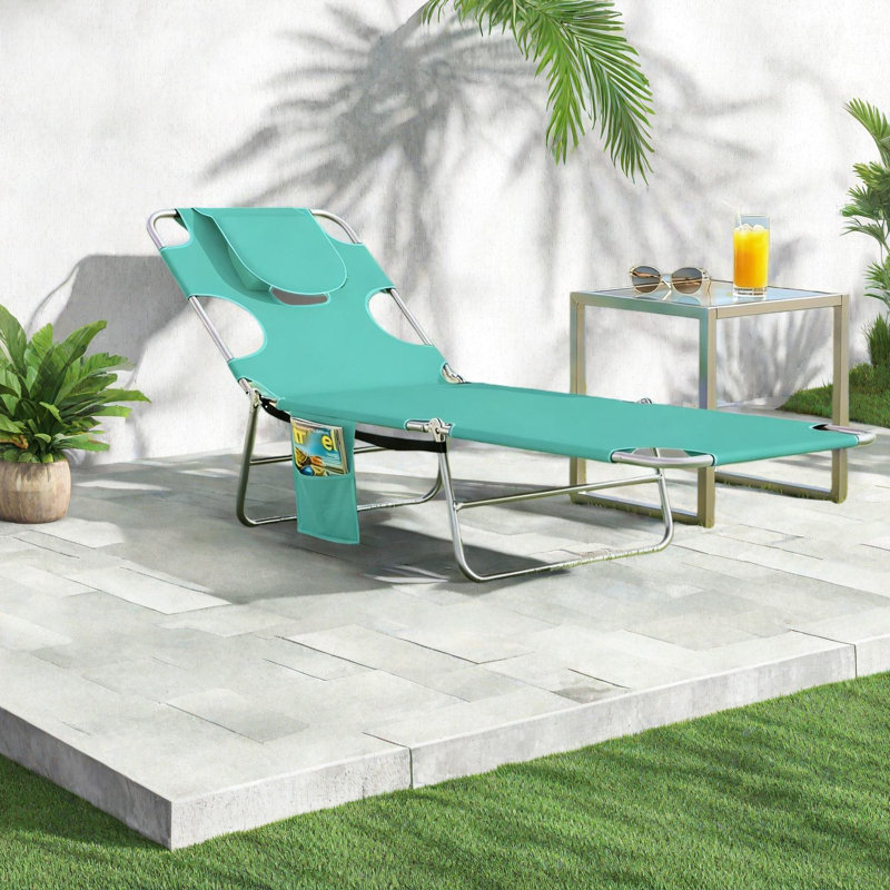 Chaise longue portative portable, chaise longue réglable en acier vert clair pour la détente en plein air