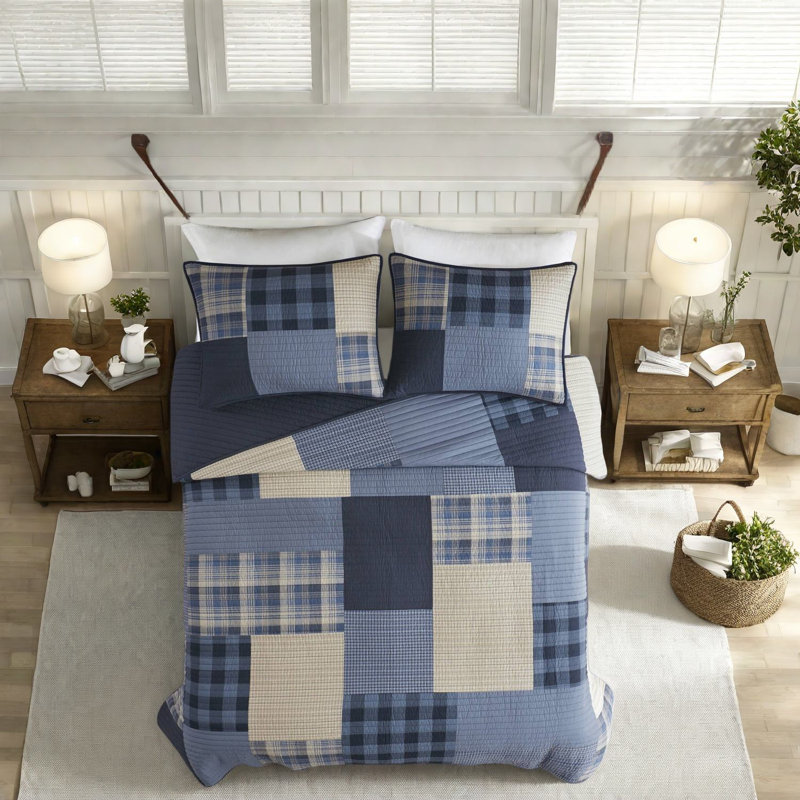 Ensembles de literie de luxe en coton, courtepointe double / grand 3 pièces, conception moderne en patchwork pour toutes les saisons