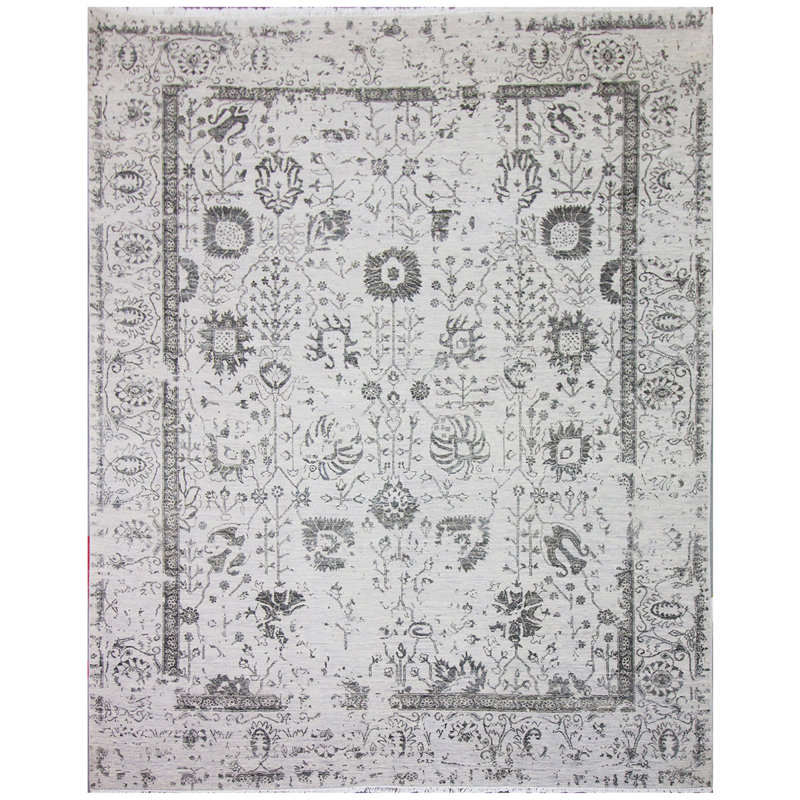 Tapis noir et argent de haute qualité noué à la main