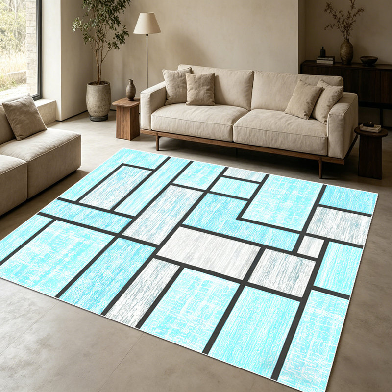 Modern Abstract Geometric Area Rug, Block Pattern Indoor Floor Mat, Non-Shedding Soft Washable Rug for Entryway, Living Room, Bedroom, Kitchen, Office