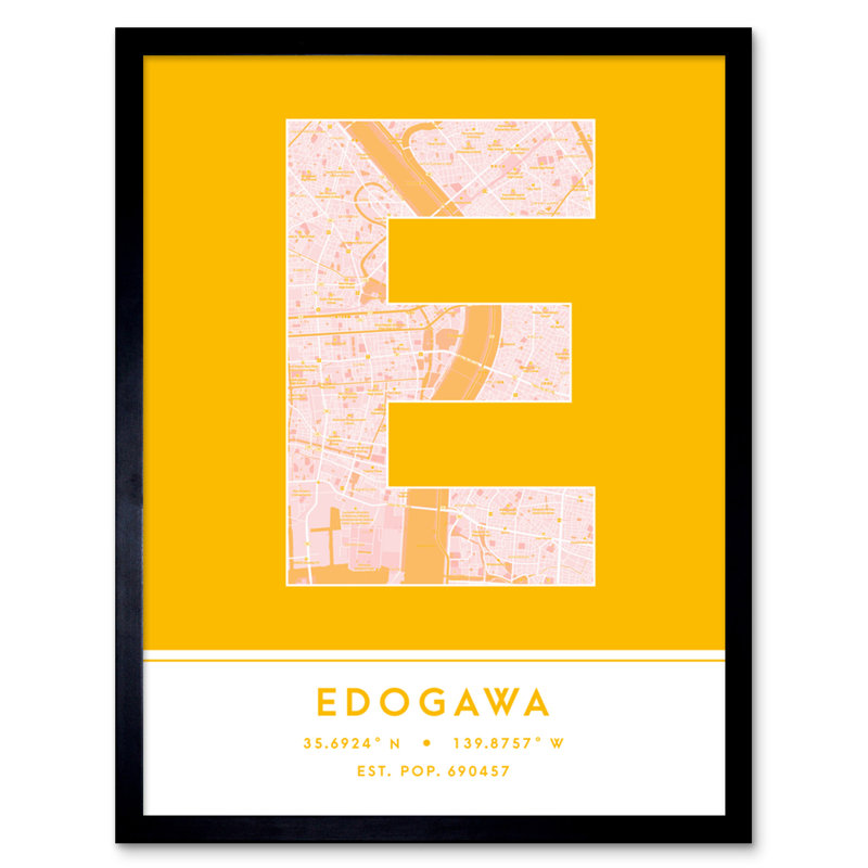 Edogawa City Map Edogawa Yellow - Single Picture Frame Typography
