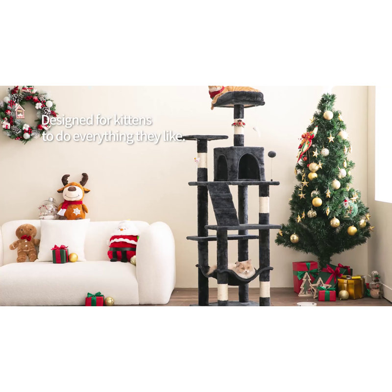 63.8-Inch Pink Multi-Level Sisal Cat Tree Tower