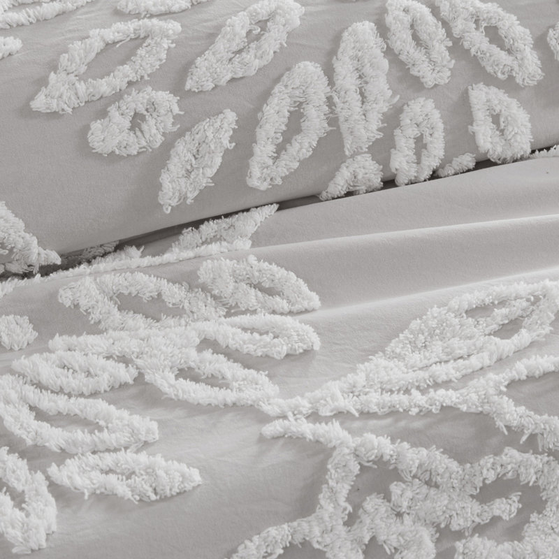 Ensemble d'édredon 3 pièces en chenille de coton gris chaud / blanc, Full/Queen Comforter + 2 Shams, Warm Gray