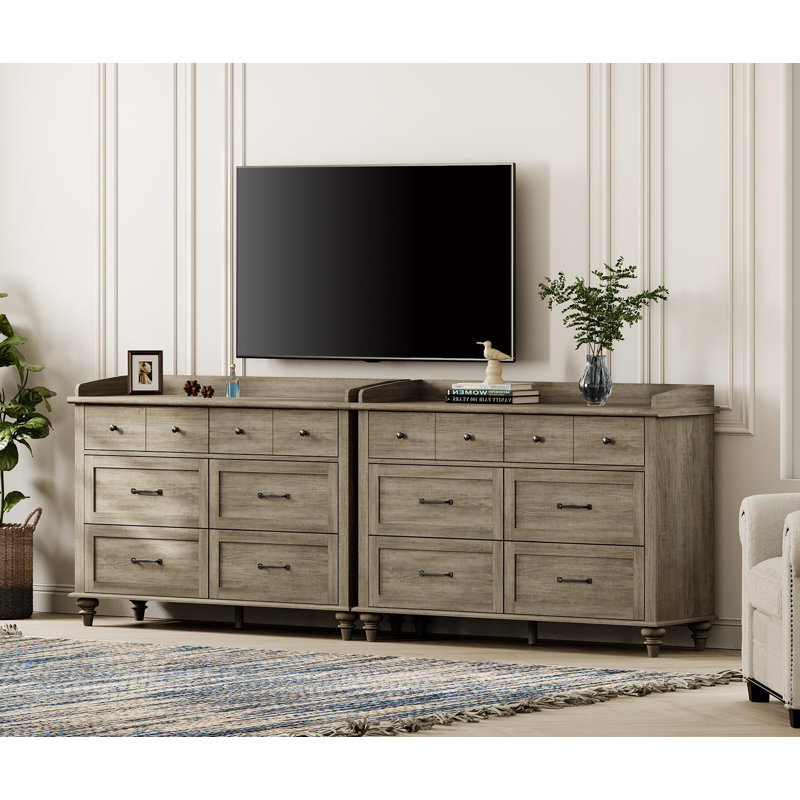 Farmhouse Dresser With 12 Drawers For Bedroom, Gray