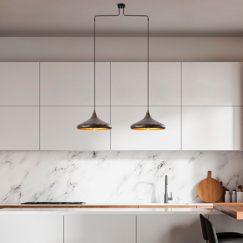 Luminaire suspendu en forme de dôme à 2 lumières, Noir