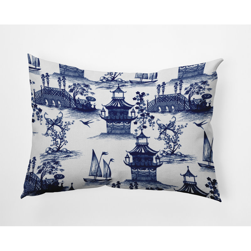 Toile Reversible Throw Pillow, Blue