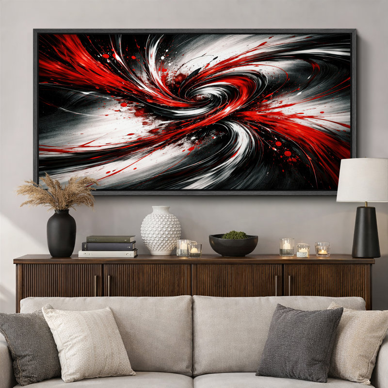 Abstrait rouge et noir, tourbillon dynamique, photos de salon audacieuses, impression sur toile encadrée, Cadre noir