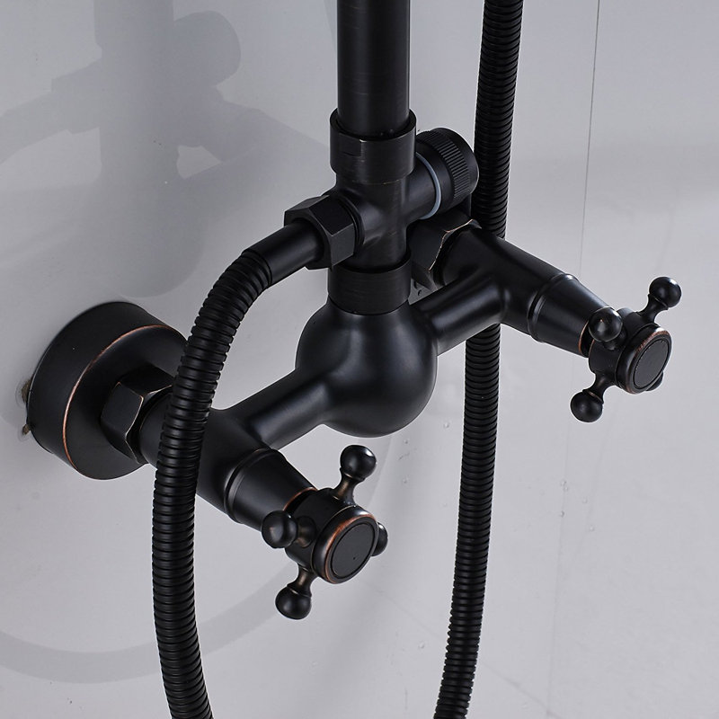 9999-ORB Rain Shower System Set 2 Knobs Mixing 8 Inch Round Rainfall Shower Head With Handheld Spray Bathroom Shower Faucet
