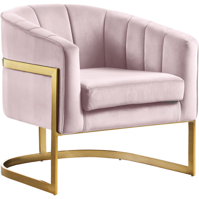 Fauteuil demi-tonneau en velours 30 po Carter, Velours rose